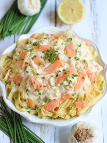 Recette pâtes au saumon fumé et à l'ail